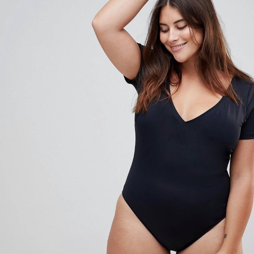 ASOS US 22 Black Plunge Front Swimsuit